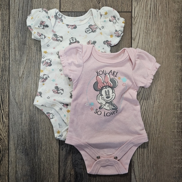 Disney Other - Disney Baby Pink and White Minnie Mouse One Pieces